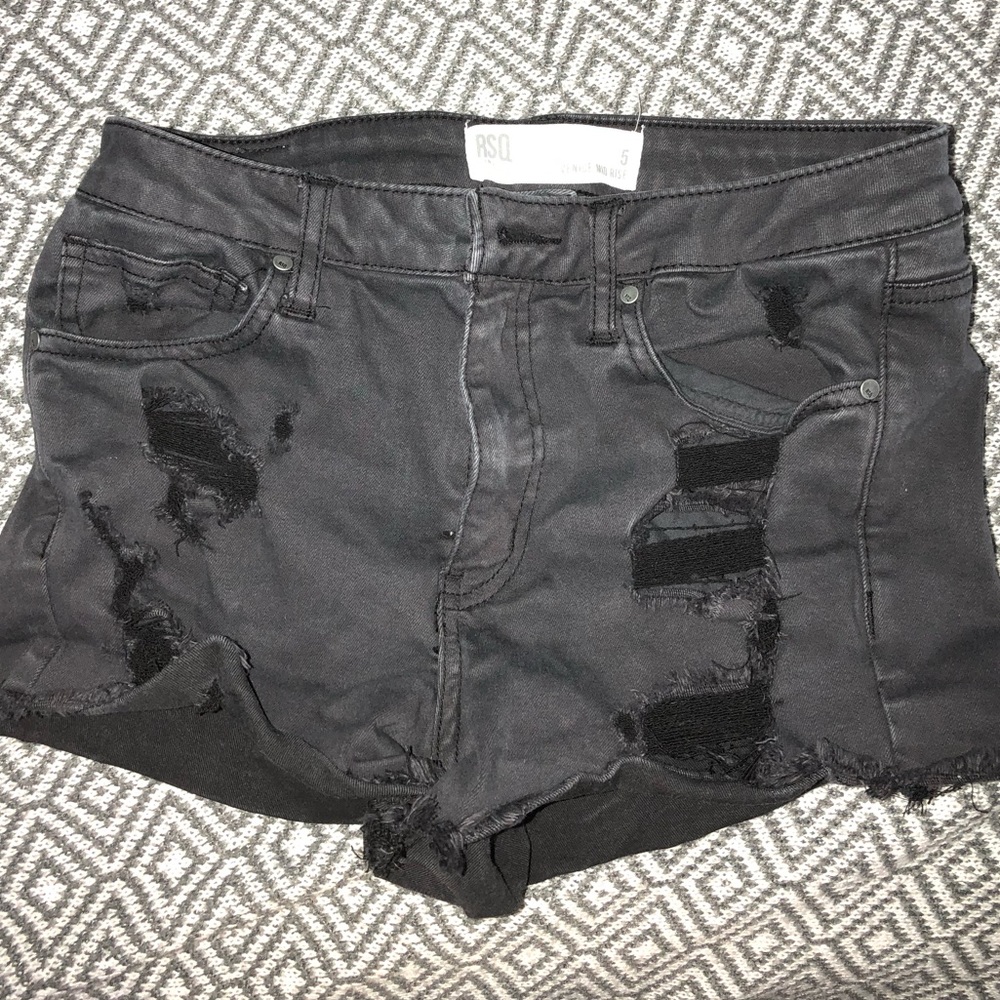 Venice Mid Rise Black Ripped Shorts
